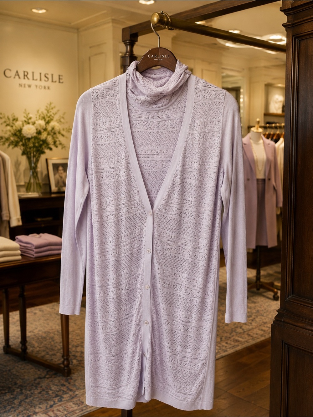 Etcetera Lavender Knit Long Cardigan with Matching Shell